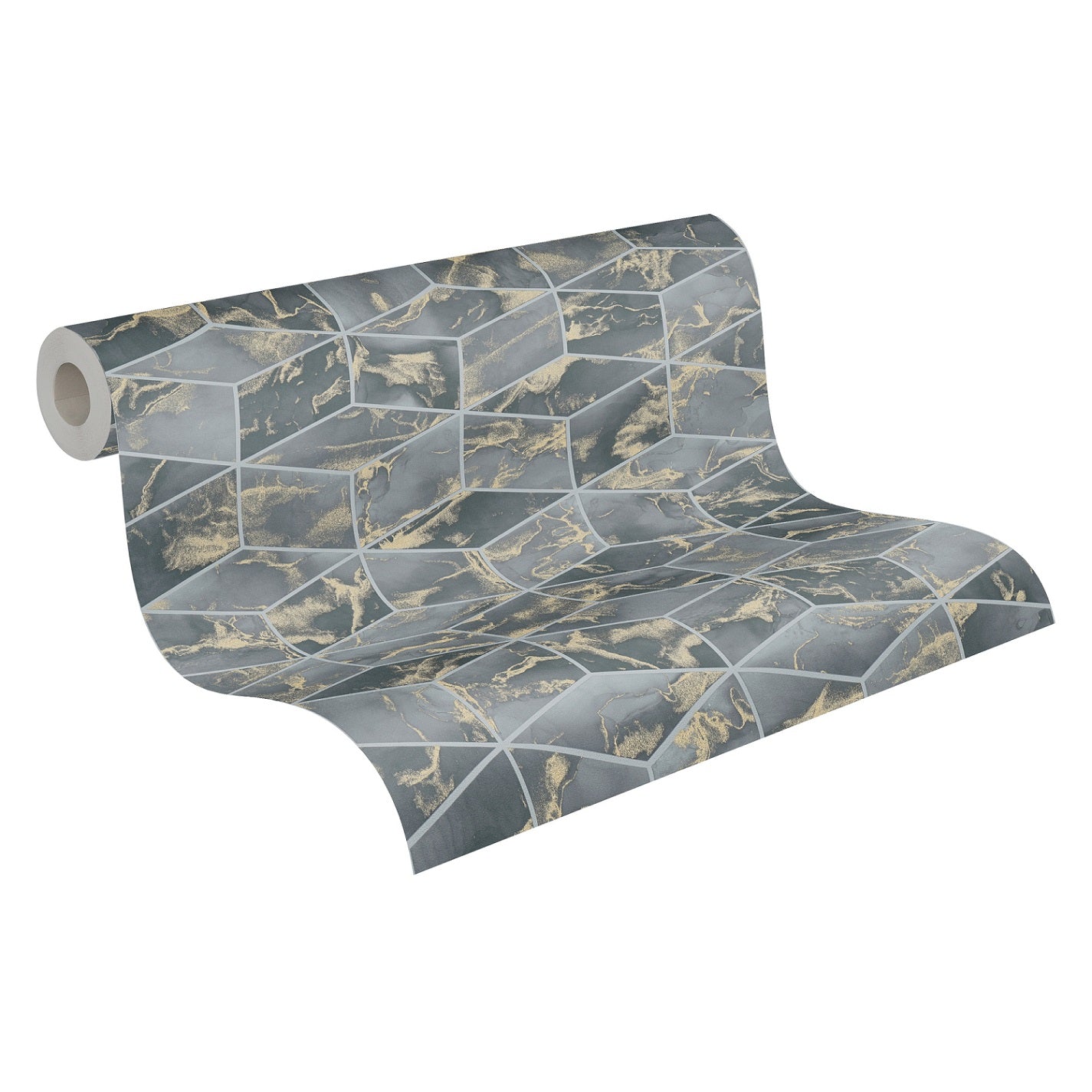  Tapete Vlies 3D Quadrate Grau Gold Metallic 37863-4
