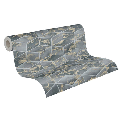  Tapete Vlies 3D Quadrate Grau Gold Metallic 37863-4