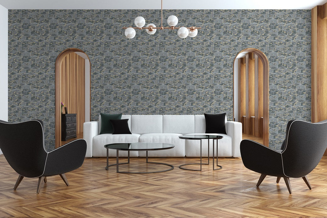  Tapete Vlies 3D Quadrate Grau Gold Metallic 37863-4