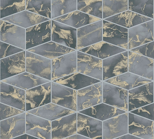  Tapete Vlies 3D Quadrate Grau Gold Metallic 37863-4