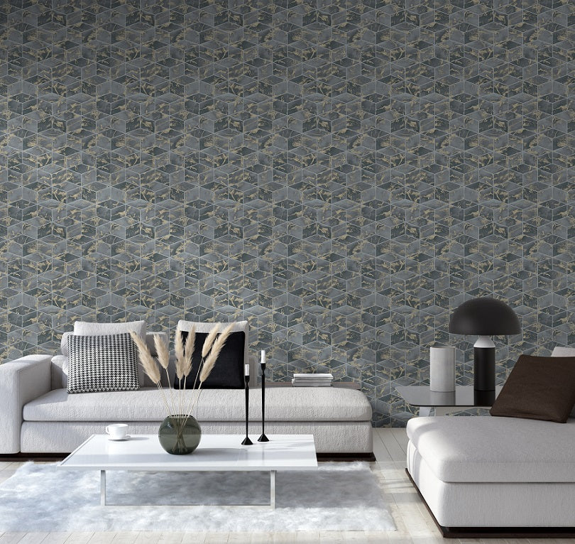  Tapete Vlies 3D Quadrate Grau Gold Metallic 37863-4
