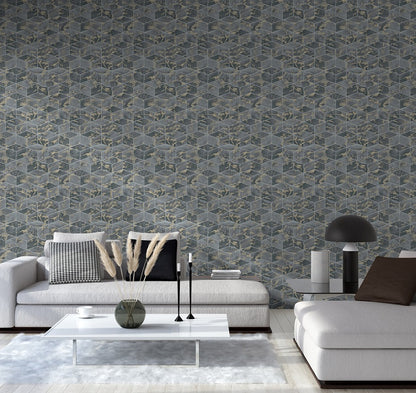  Tapete Vlies 3D Quadrate Grau Gold Metallic 37863-4
