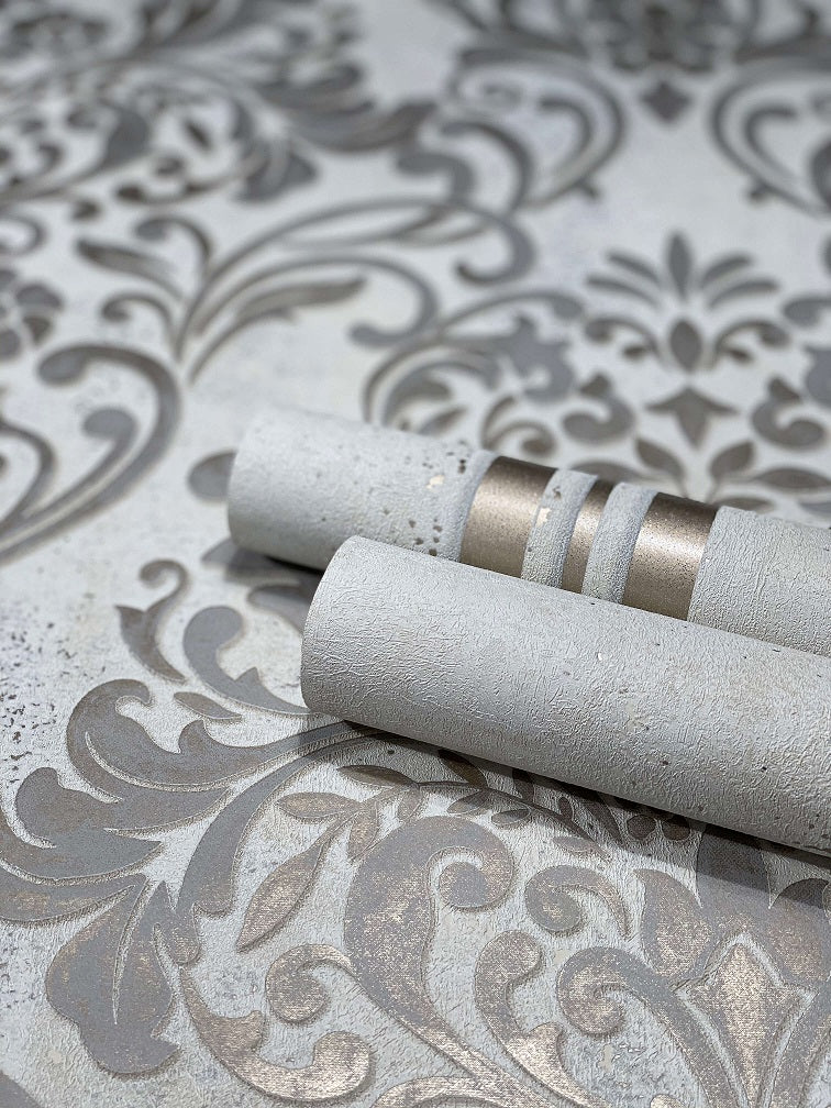  Tapete Vlies Barock Metallic Grau Kupfer 32603
