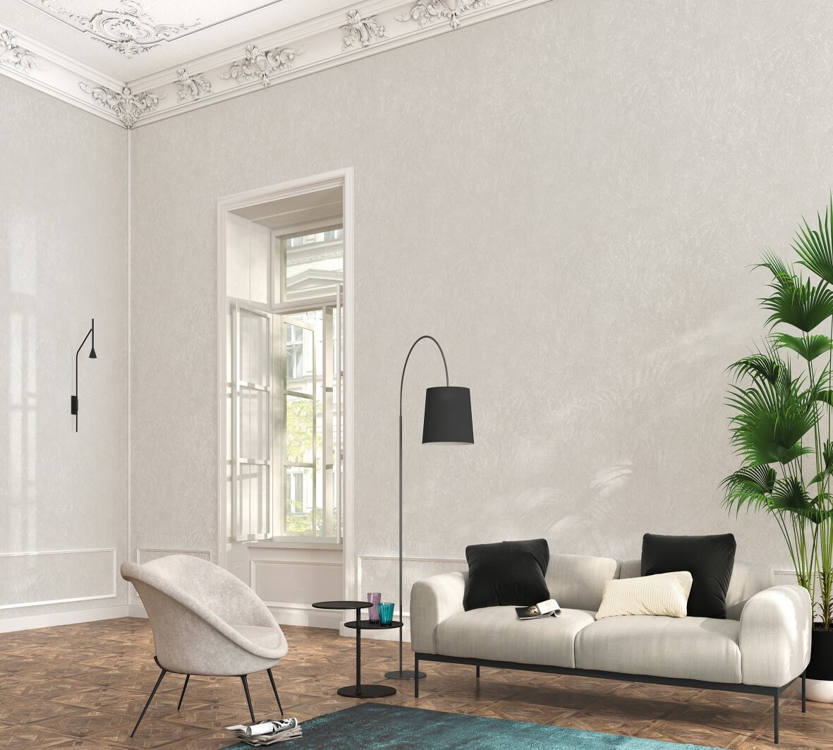  Tapete Vlies Beton-Optik Struktur Metallic Weiß 32813