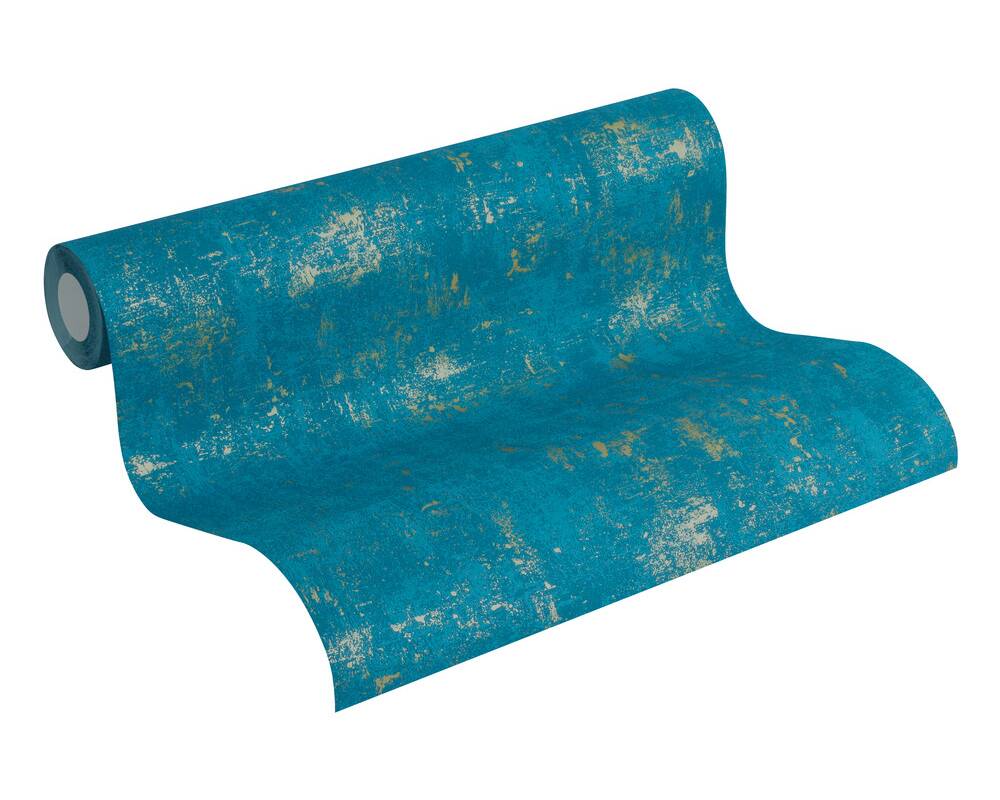 A.S. Creation Tapete Vlies Beton-Optik Used Blau Gold Glanz 2307-68