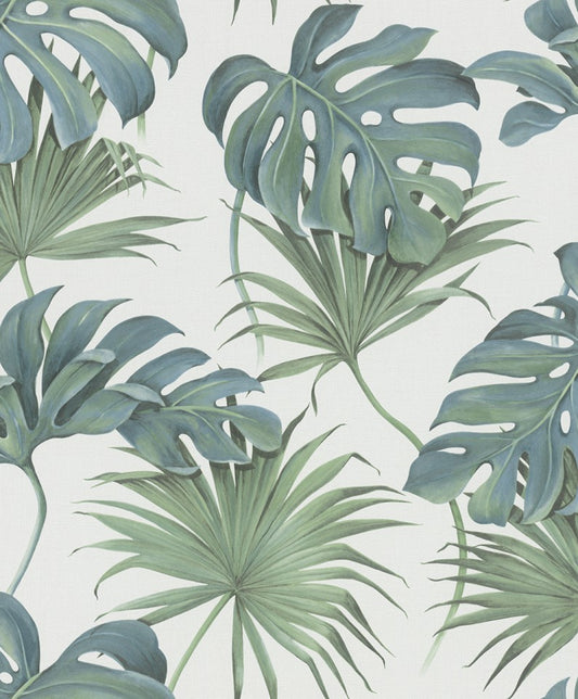  Tapete Vlies Blätter Dschungel Grün Blau Weiss 32745