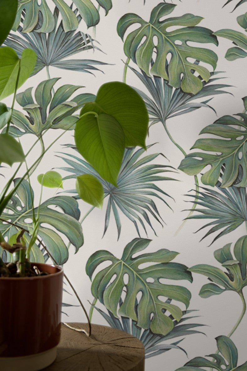  Tapete Vlies Blätter Dschungel Grün Blau Weiss 32745