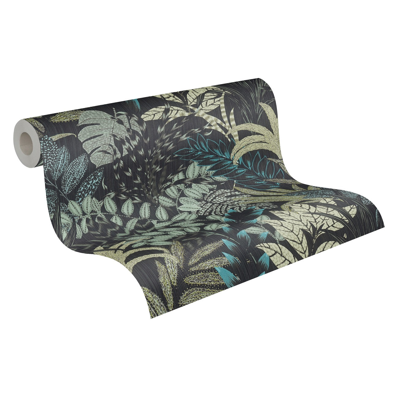  Tapete Vlies Blätter Floral Schwarz Grau Blau 37860-3