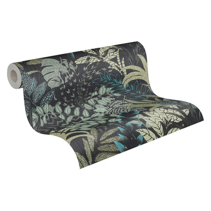  Tapete Vlies Blätter Floral Schwarz Grau Blau 37860-3
