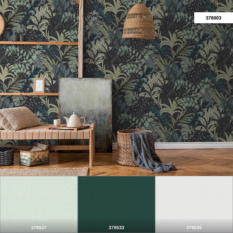  Tapete Vlies Blätter Floral Schwarz Grau Blau 37860-3