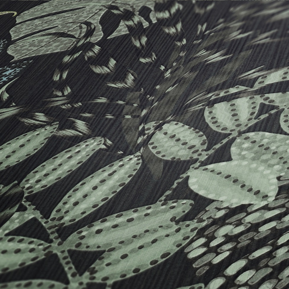  Tapete Vlies Blätter Floral Schwarz Grau Blau 37860-3