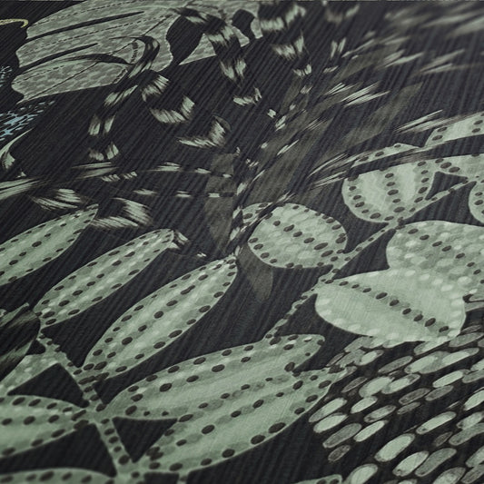  Tapete Vlies Blätter Floral Schwarz Grau Blau 37860-3