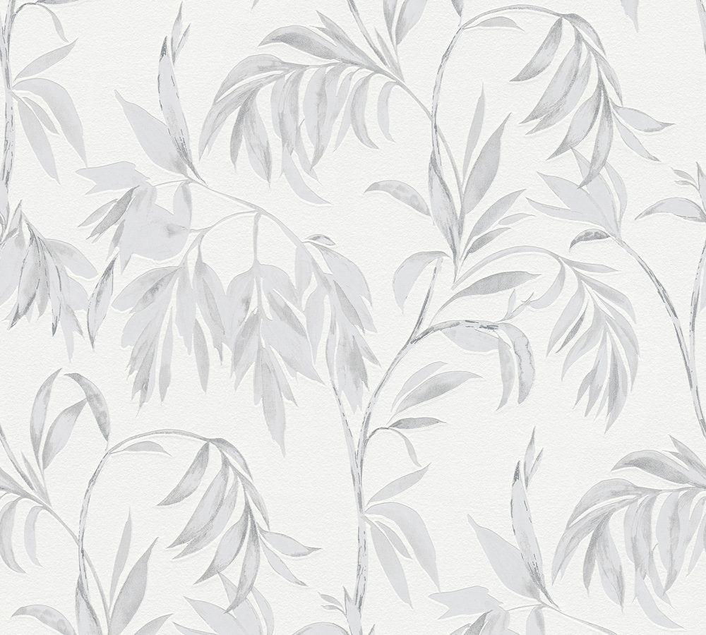 A.S. Creation Tapete Vlies Blätter Floral Weiß Grau Attractive 37830-2