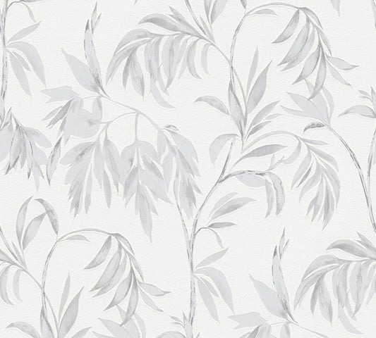 A.S. Creation Tapete Vlies Blätter Floral Weiß Grau Attractive 37830-2