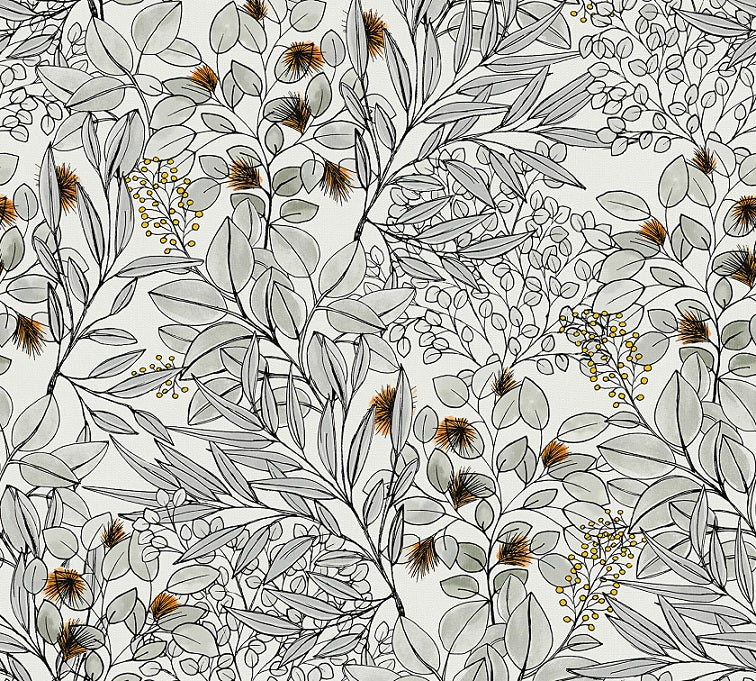 A.S. Creation Tapete Vlies Blätter-Muster Weiß Grau Orange 37534-3