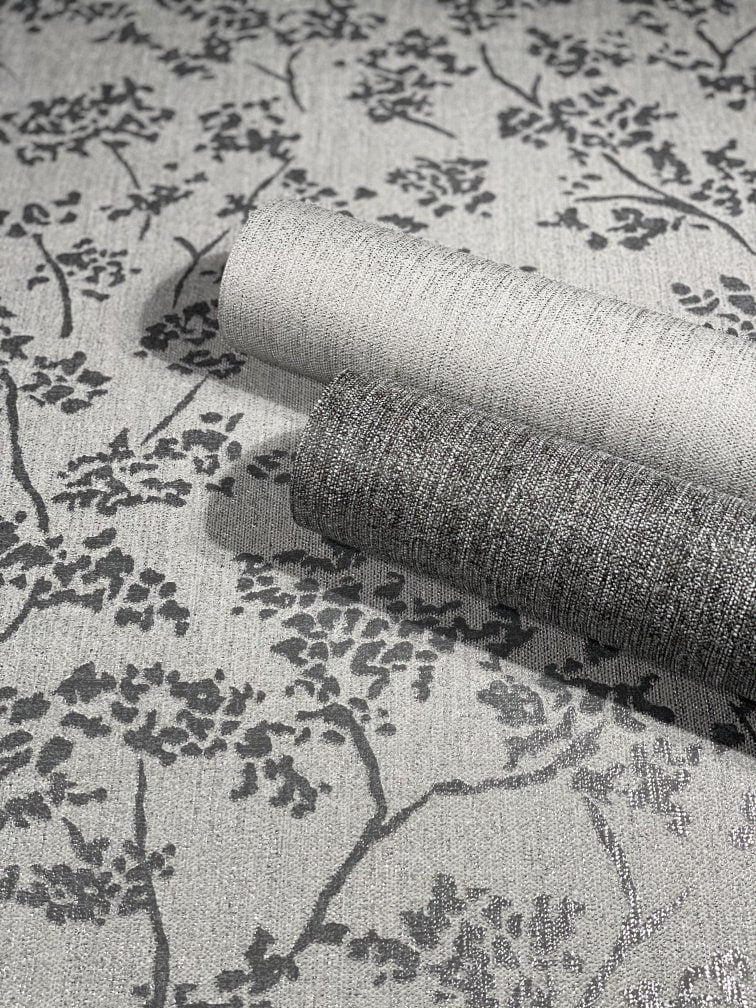  Tapete Vlies Blätter Vintage Silber Grau Glanz 32705