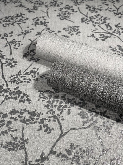  Tapete Vlies Blätter Vintage Silber Grau Glanz 32705
