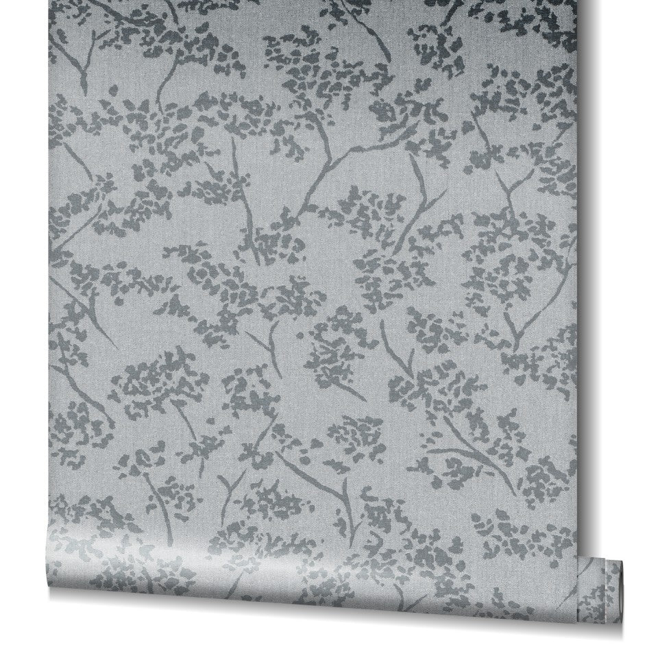  Tapete Vlies Blätter Vintage Silber Grau Glanz 32705