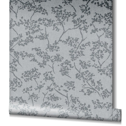  Tapete Vlies Blätter Vintage Silber Grau Glanz 32705