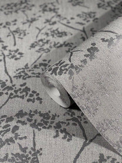  Tapete Vlies Blätter Vintage Silber Grau Glanz 32705