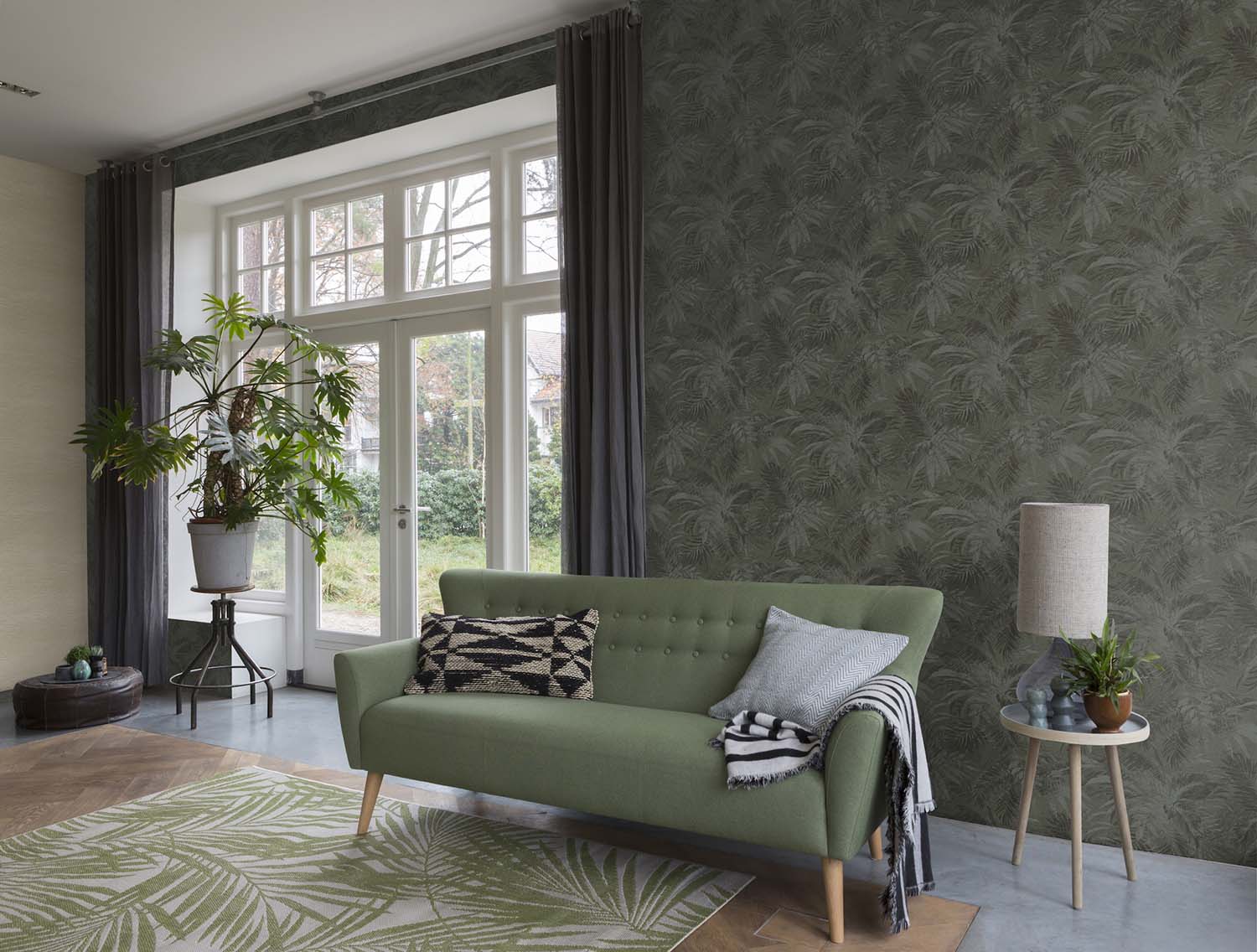  Tapete Vlies Blätter Grau Grün Glitzer Rasch Textil 229102