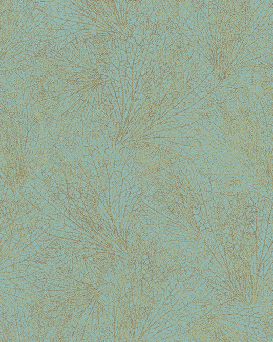  Tapete Vlies Blattmuster Blau Gold Metallic 31333