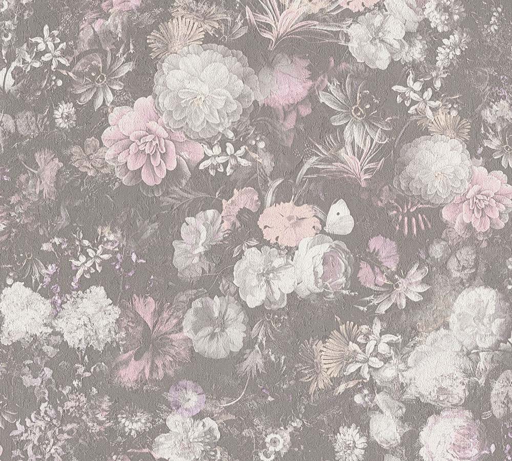  Tapete Vlies Blüten Blumen Floral Grau Rosa 38095-4
