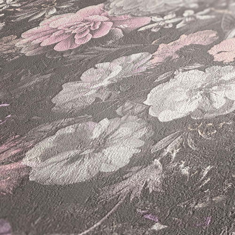  Tapete Vlies Blüten Blumen Floral Grau Rosa 38095-4