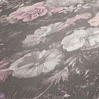 Tapete Vlies Blüten Blumen Floral Grau Rosa 38095-4