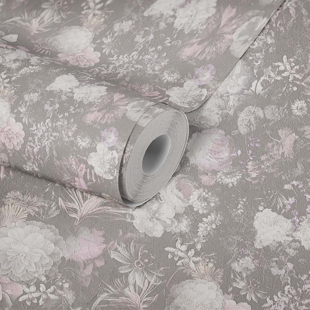  Tapete Vlies Blüten Blumen Floral Grau Rosa 38095-4