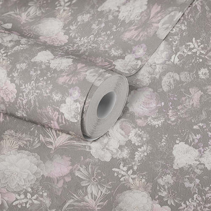  Tapete Vlies Blüten Blumen Floral Grau Rosa 38095-4