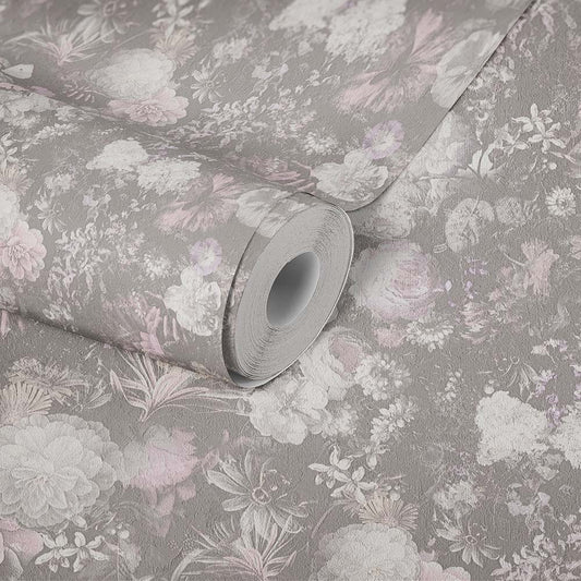  Tapete Vlies Blüten Blumen Floral Grau Rosa 38095-4
