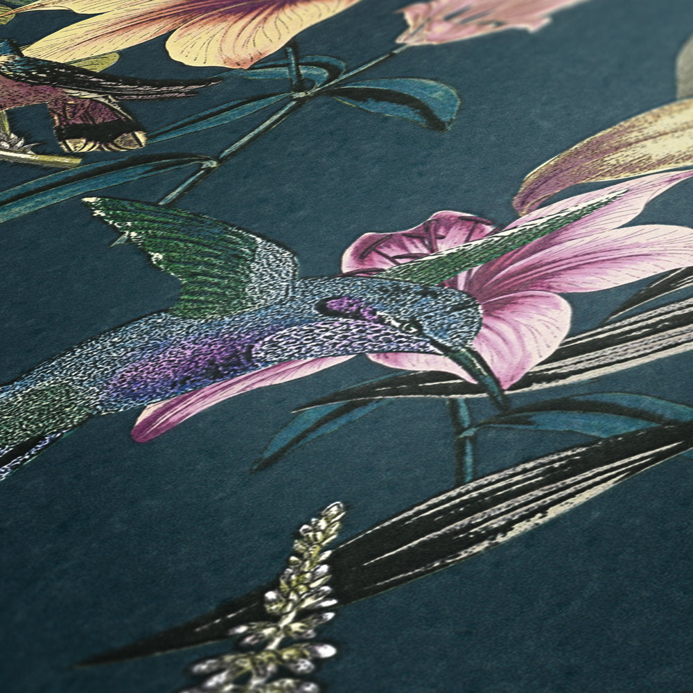  Tapete Vlies Blumen Vögel Blau Bunt Jungle Chic 37701-2