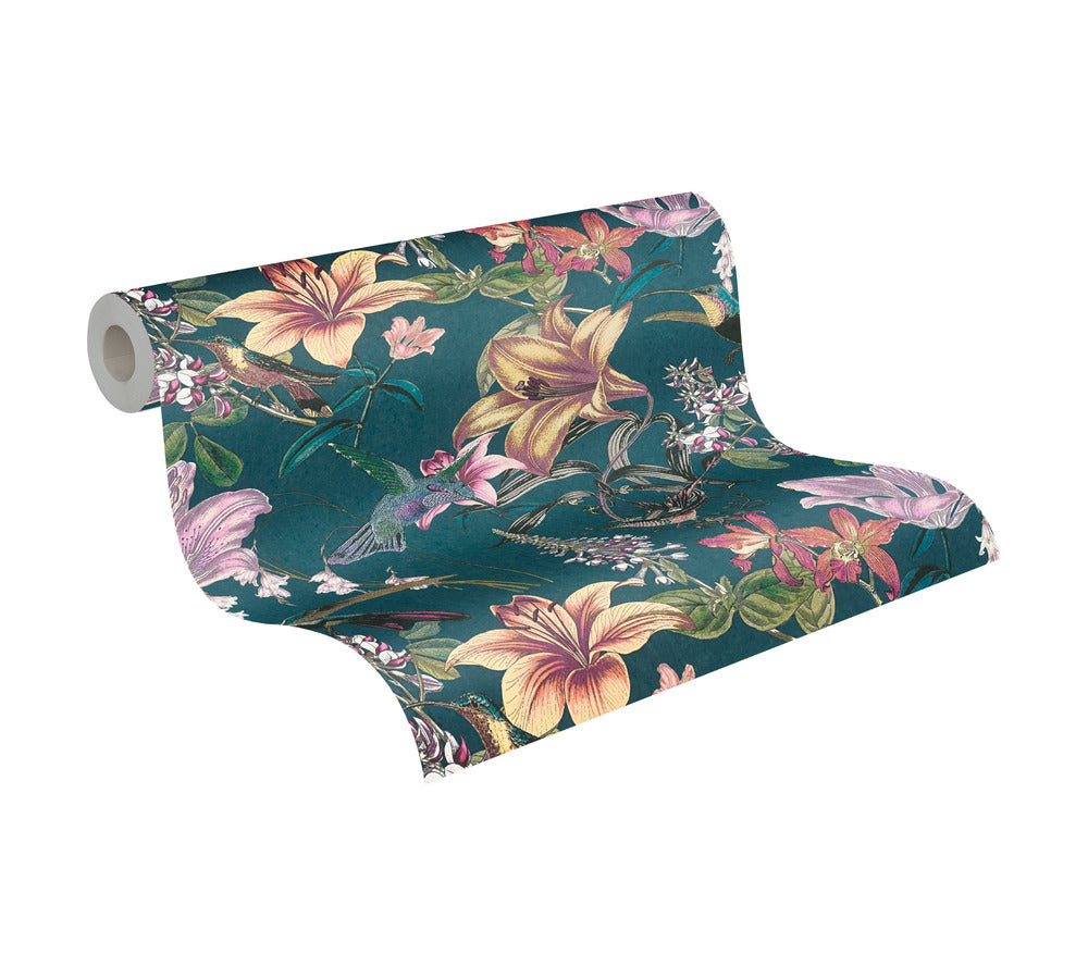  Tapete Vlies Blumen Vögel Blau Bunt Jungle Chic 37701-2