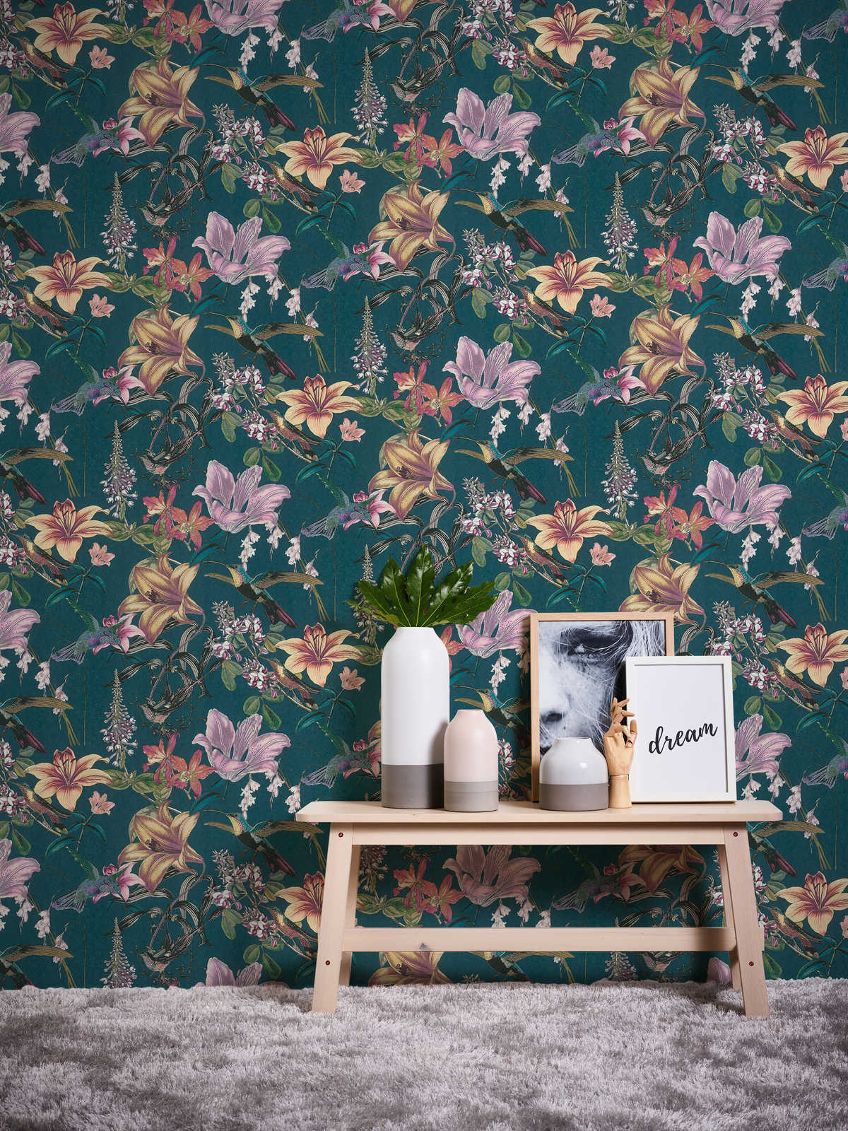  Tapete Vlies Blumen Vögel Blau Bunt Jungle Chic 37701-2
