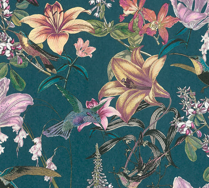  Tapete Vlies Blumen Vögel Blau Bunt Jungle Chic 37701-2