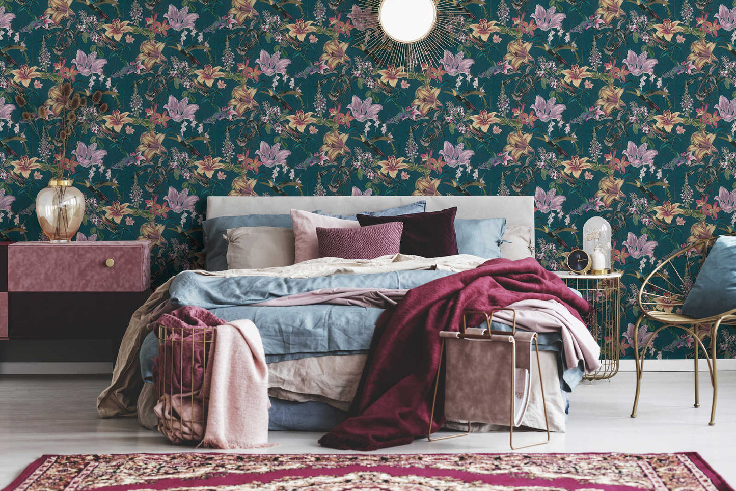  Tapete Vlies Blumen Vögel Blau Bunt Jungle Chic 37701-2