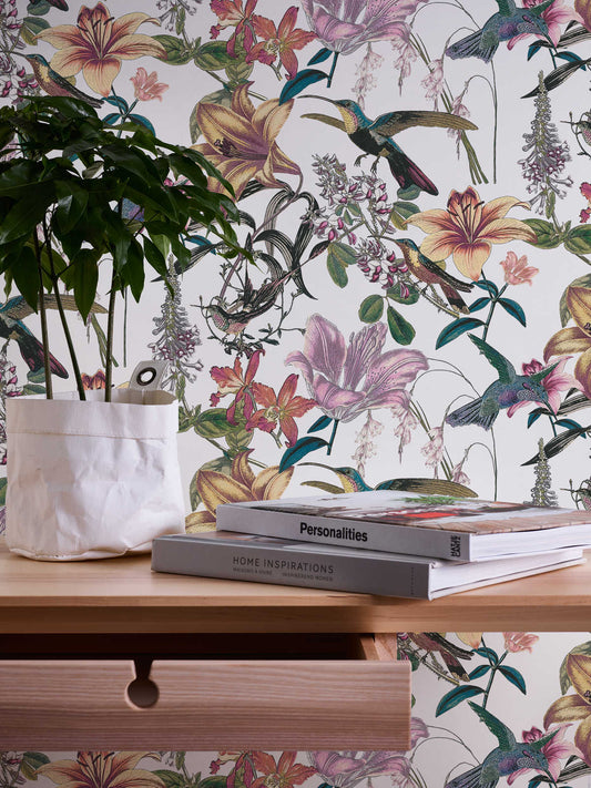  Tapete Vlies Blumen Vögel Weiß Bunt Jungle Chic 37701-1