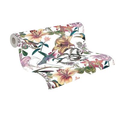  Tapete Vlies Blumen Vögel Weiß Bunt Jungle Chic 37701-1