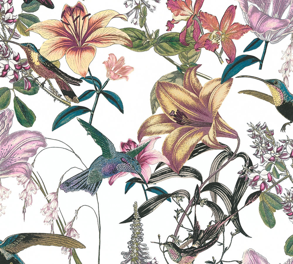  Tapete Vlies Blumen Vögel Weiß Bunt Jungle Chic 37701-1