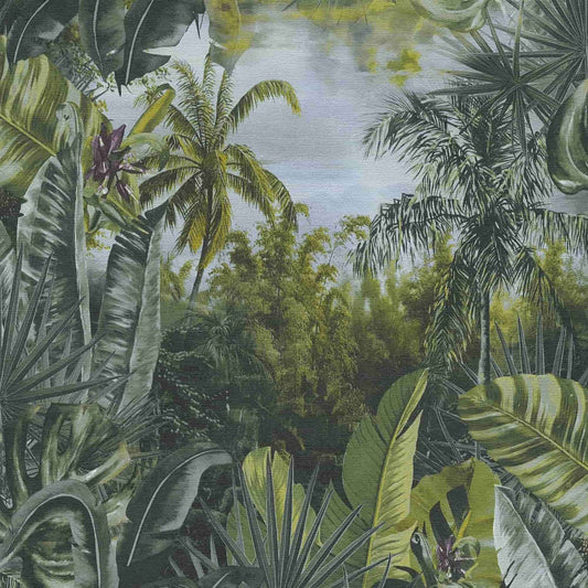 A.S. Creation Tapete Vlies Dschungel Blätter Dunkelgrün Grau 38356-1