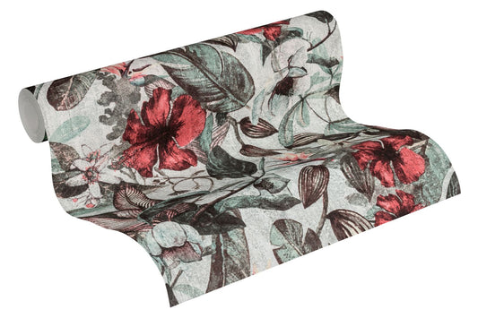 A.S. Creation Tapete Vlies Dschungel Blumen Grau Grün 37216-1