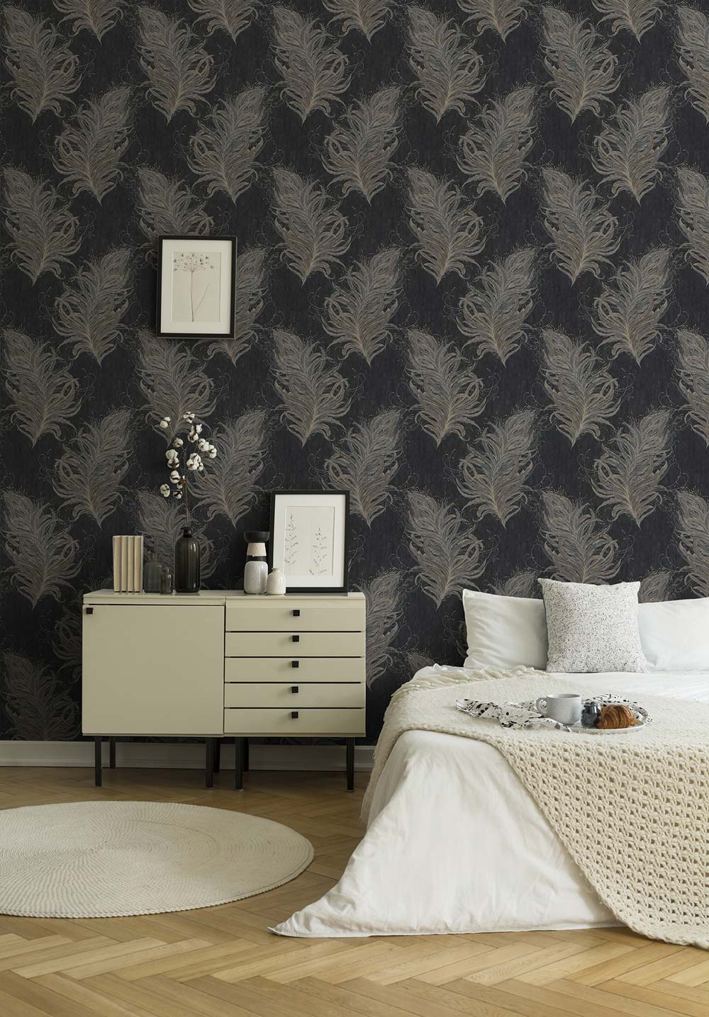  Tapete Vlies Federn Klassik Anthrazit Grau Gold 38009-4