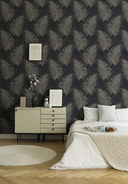  Tapete Vlies Federn Klassik Anthrazit Grau Gold 38009-4