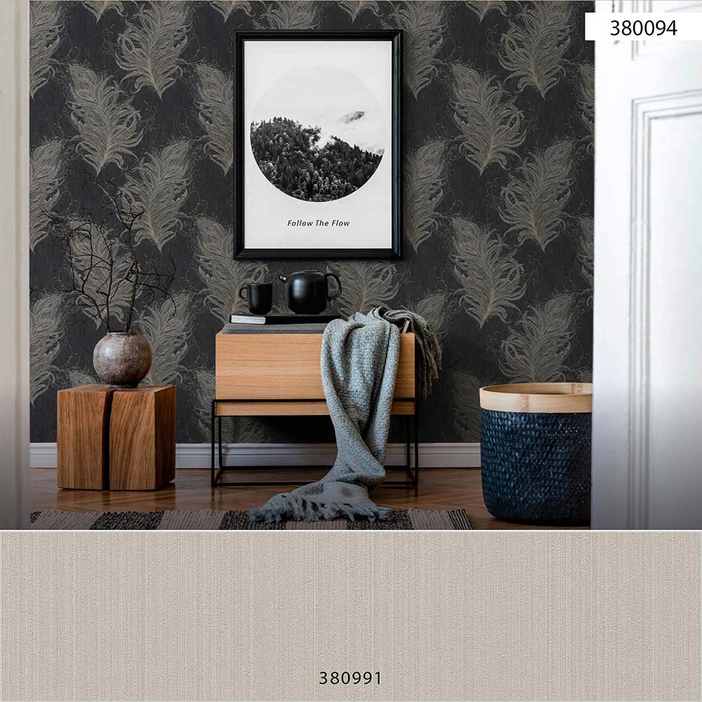  Tapete Vlies Federn Klassik Anthrazit Grau Gold 38009-4