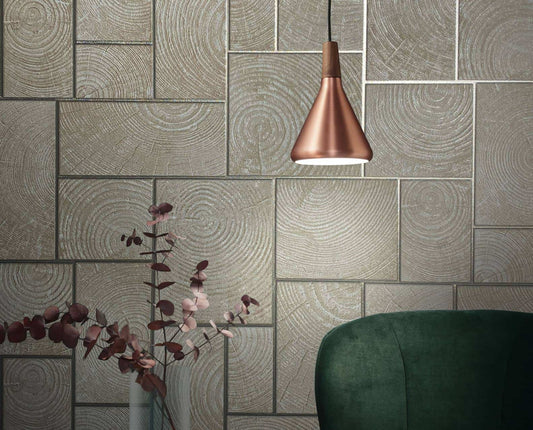  Tapete Vlies Fliesen Holz Kacheln Beige Silber 85745