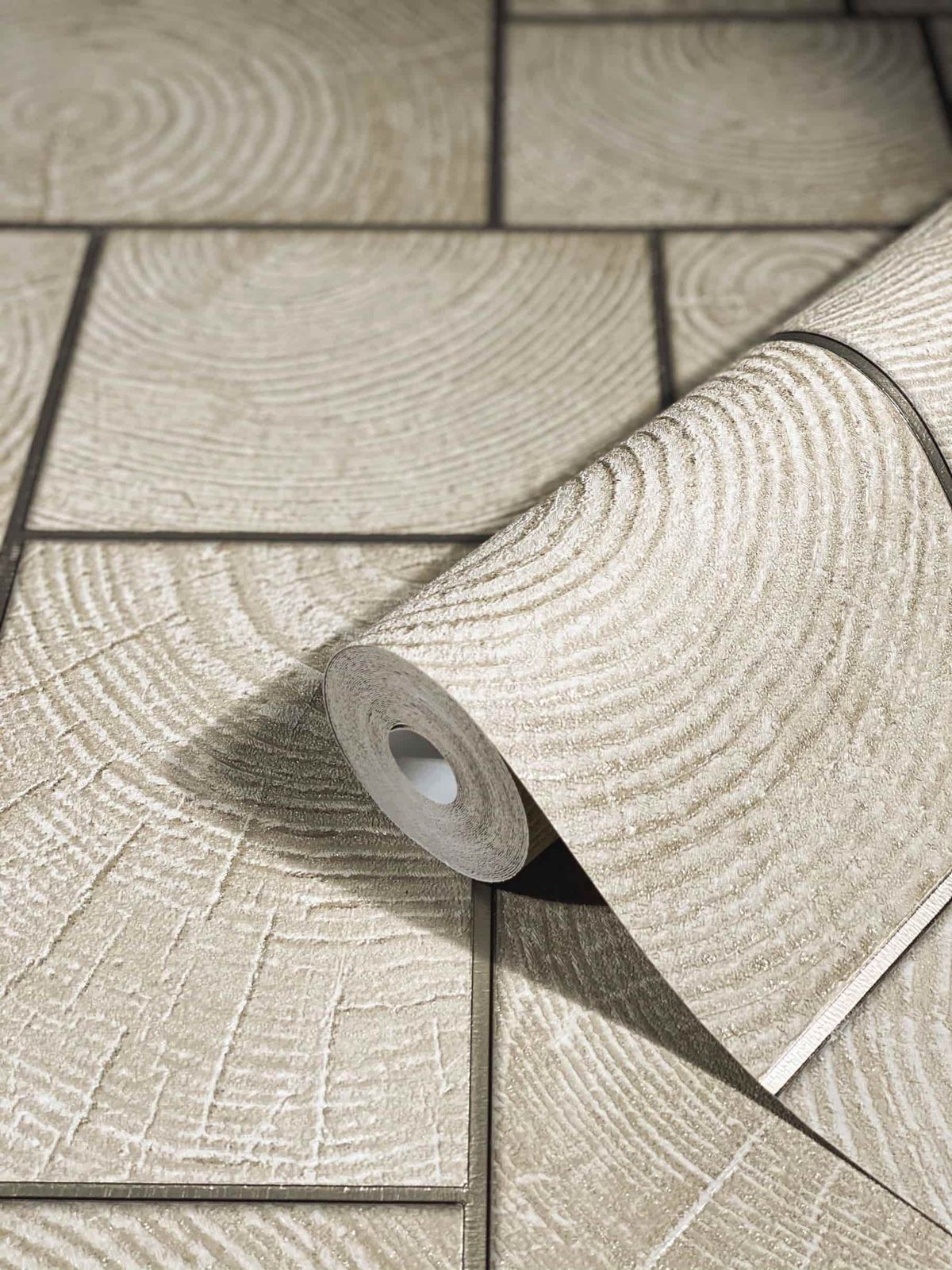  Tapete Vlies Fliesen Holz Kacheln Beige Silber 85745