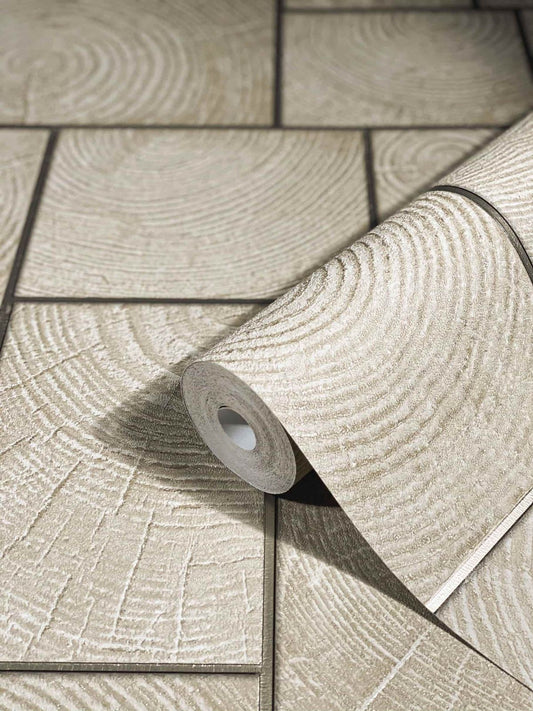  Tapete Vlies Fliesen Holz Kacheln Beige Silber 85745