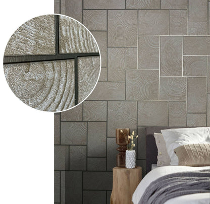  Tapete Vlies Fliesen Holz Kacheln Beige Silber 85745