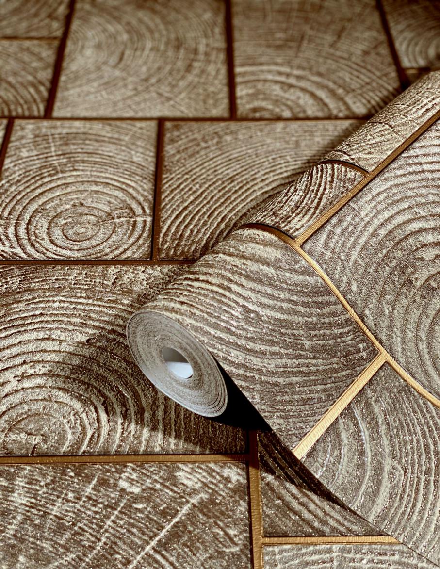  Tapete Vlies Fliesen Holz Kacheln Braun Gold 85763